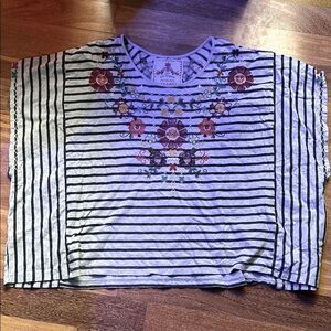 Johnny Was Striped Floral Embroidered Women's Top